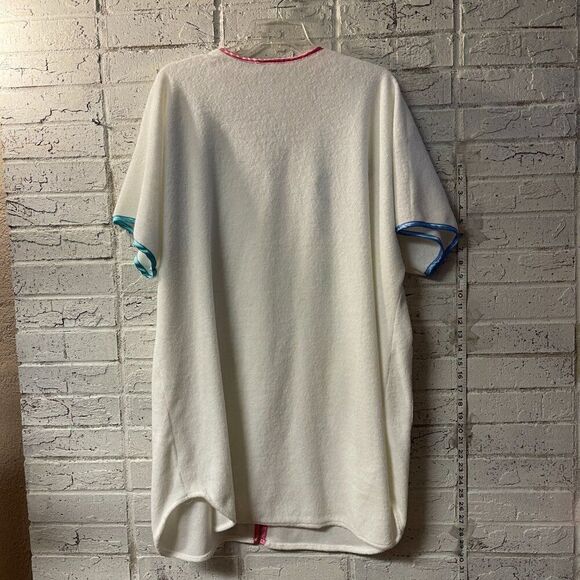 Vintage 70s Cypress White Terry Zip Flower Embroider Housecoat Large - Picture 8 of 10